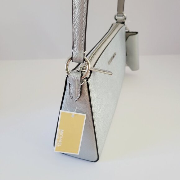 Michael Kors Vincent Medium Pouchette Card Case Silver Shoulder Handbag Metallic - Picture 4 of 7